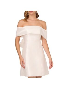 Adrianna Papell Mikado Bow Off-Shoulder Ivory Cocktail Dress Size 16 NWT